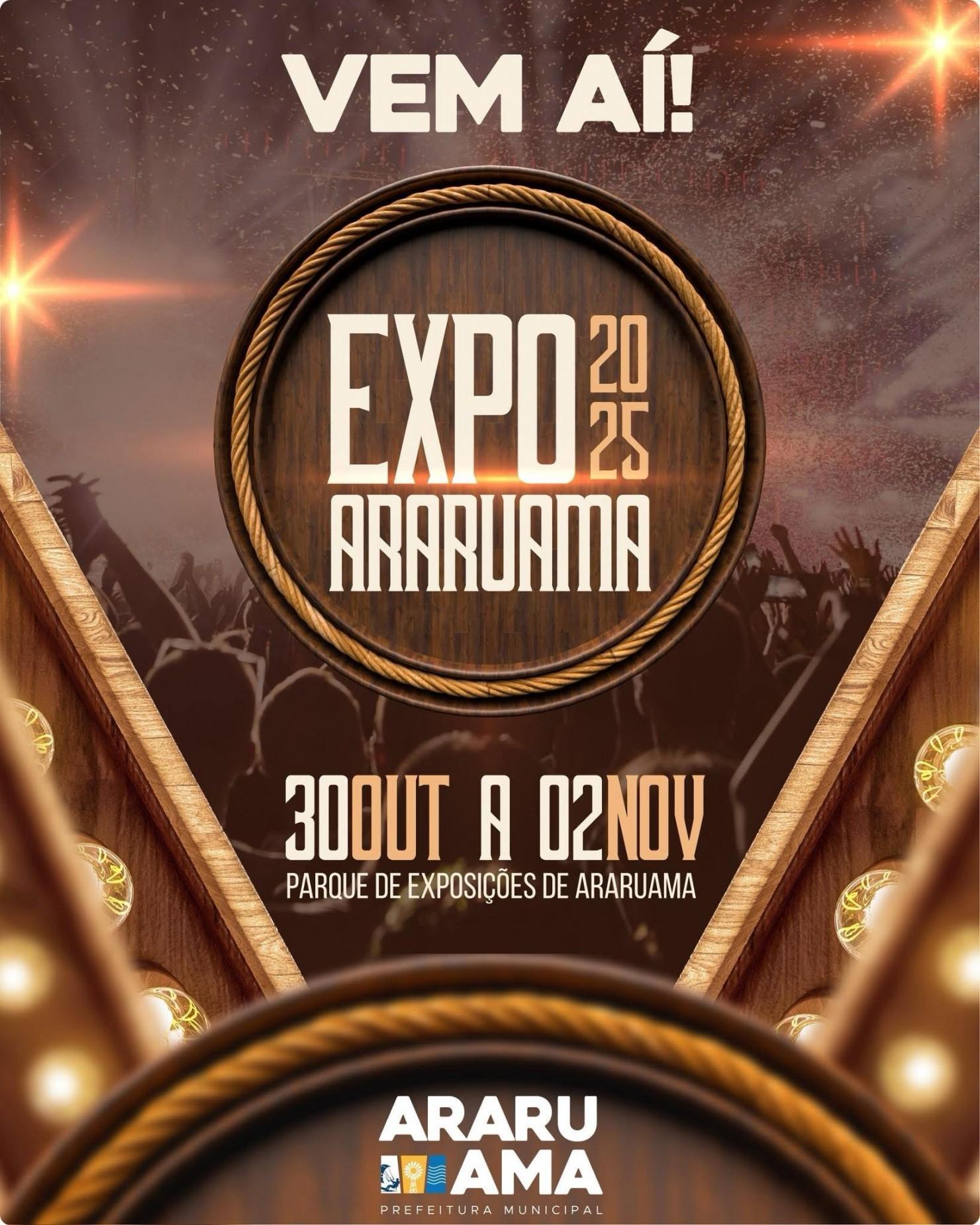 Banner oficial da Expo Araruama 2025 com logo da Prefeitura de Araruama e datas do evento