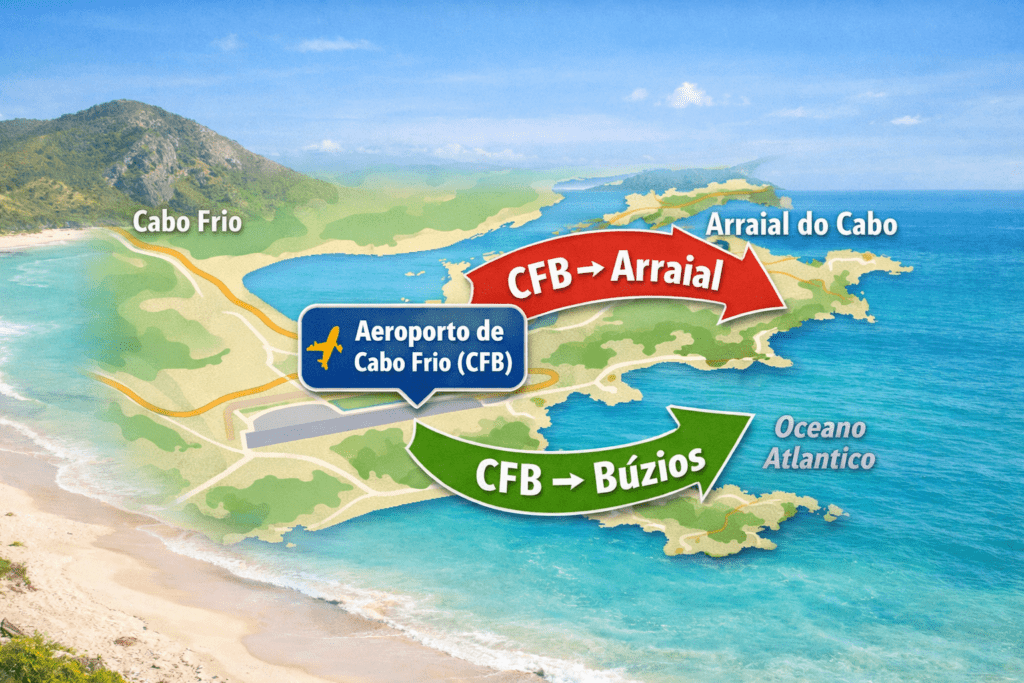 mapa-ilusrativo-de-rota-do-aeroporto-de-cabo-frio-x-buzios-x-arraial-do-Cabo-1024x683 Aeroporto de Cabo Frio (CFB): guia completo para chegar mais rápido a Búzios, Arraial e Região dos Lagos