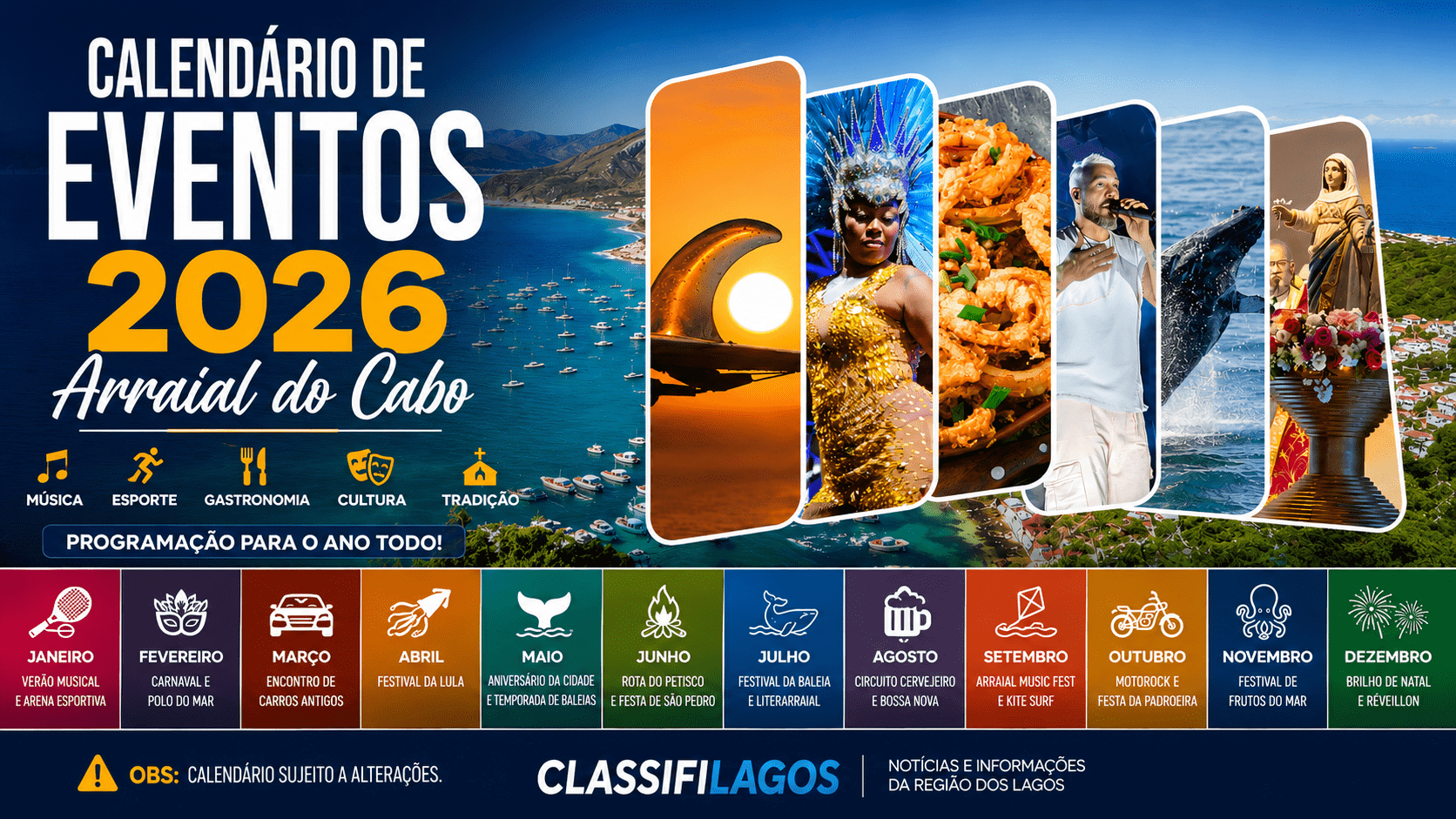 Calendário de Eventos em Arraial do Cabo 2026 programação durante todo o ano