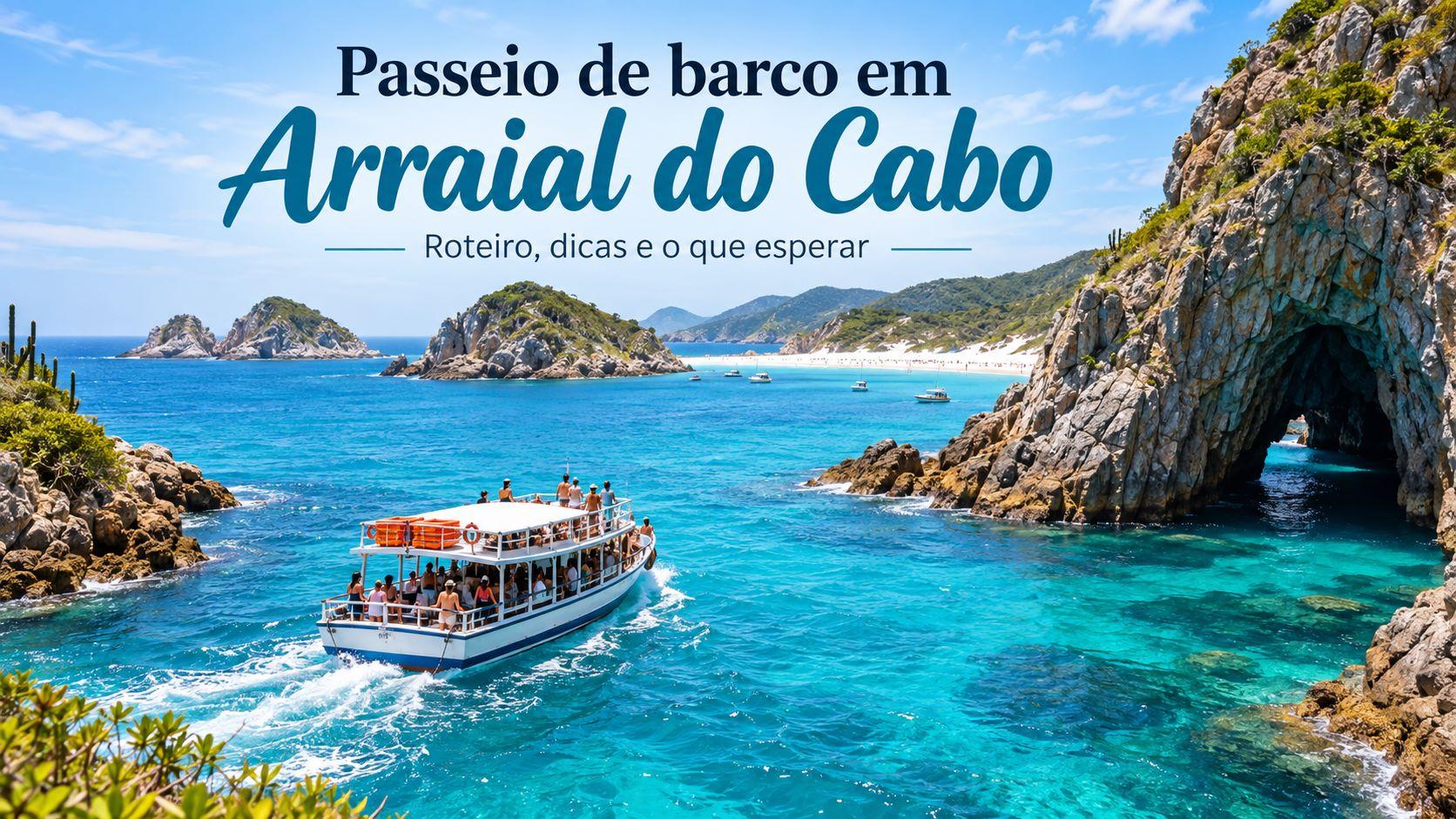 Passeio de barco em Arraial do Cabo com praias e mar azul