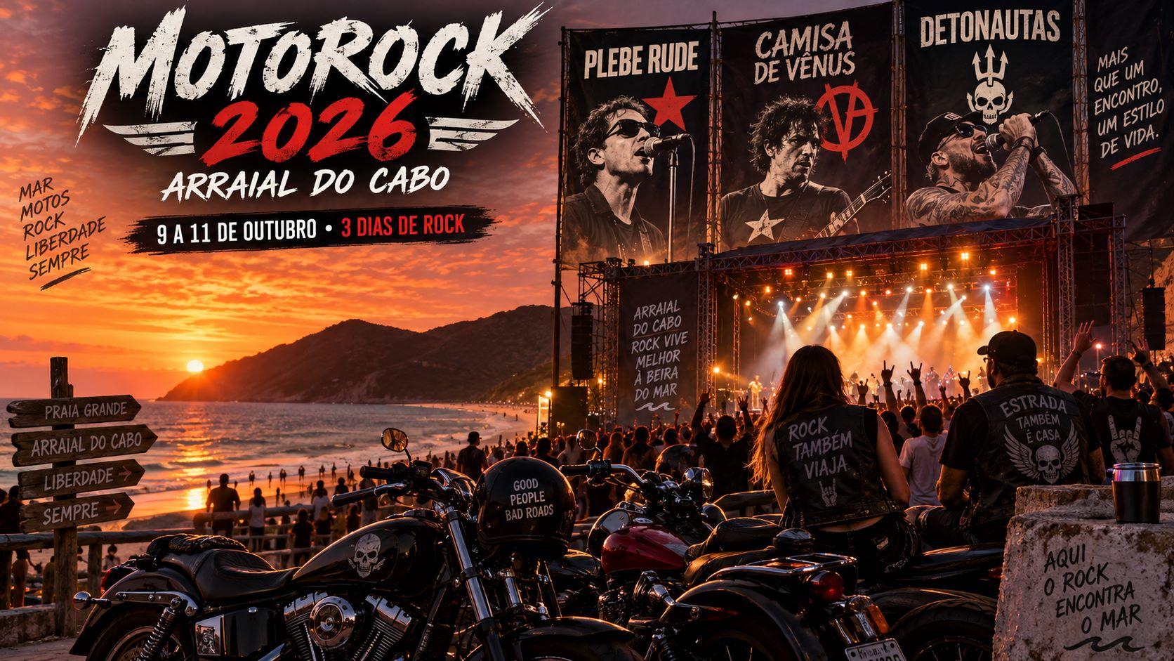 Motorock 2026 Arraial do Cabo na Praia Grande com shows de rock